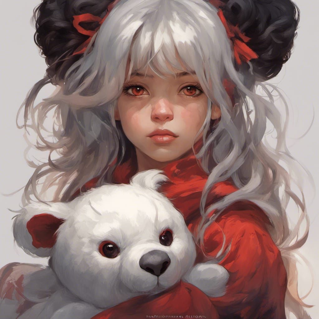 Girl with Red Eyes Portrait, Detailed Concept Art