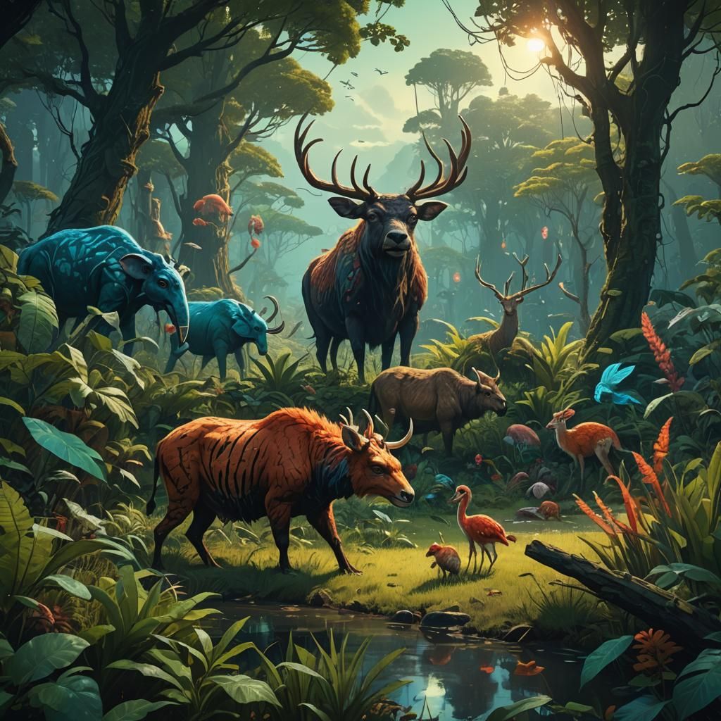 Terra Ultima: Fantastical Creatures in Lush Landscape