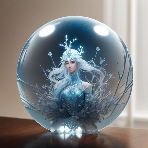 Icy Glass Sculpture of Slavic Winter Goddess
