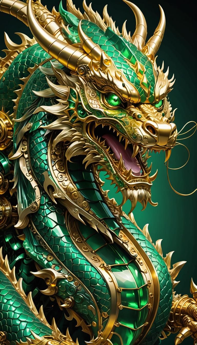 Mechanical Gold and Emerald Chinese Dragon