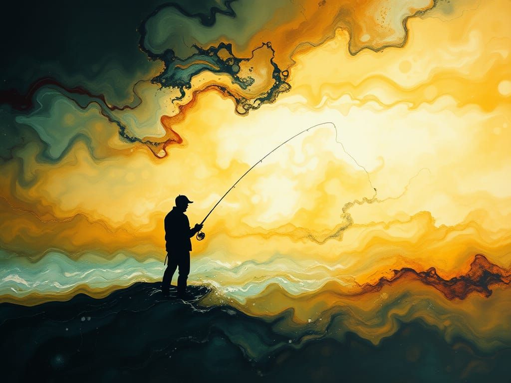 Abstract Sea Figure Casting Luminous Line