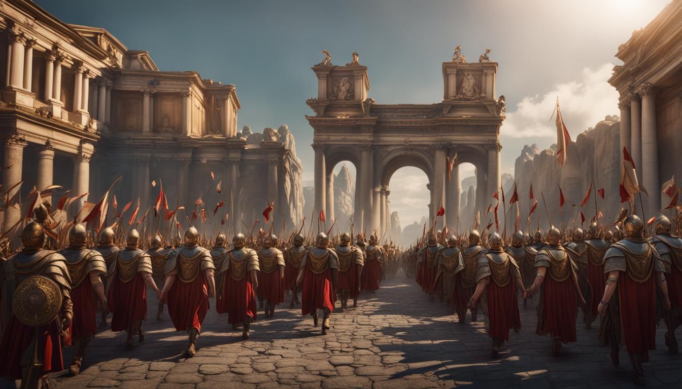 Detailed Roman Triumphal Procession in Matte Painting Style