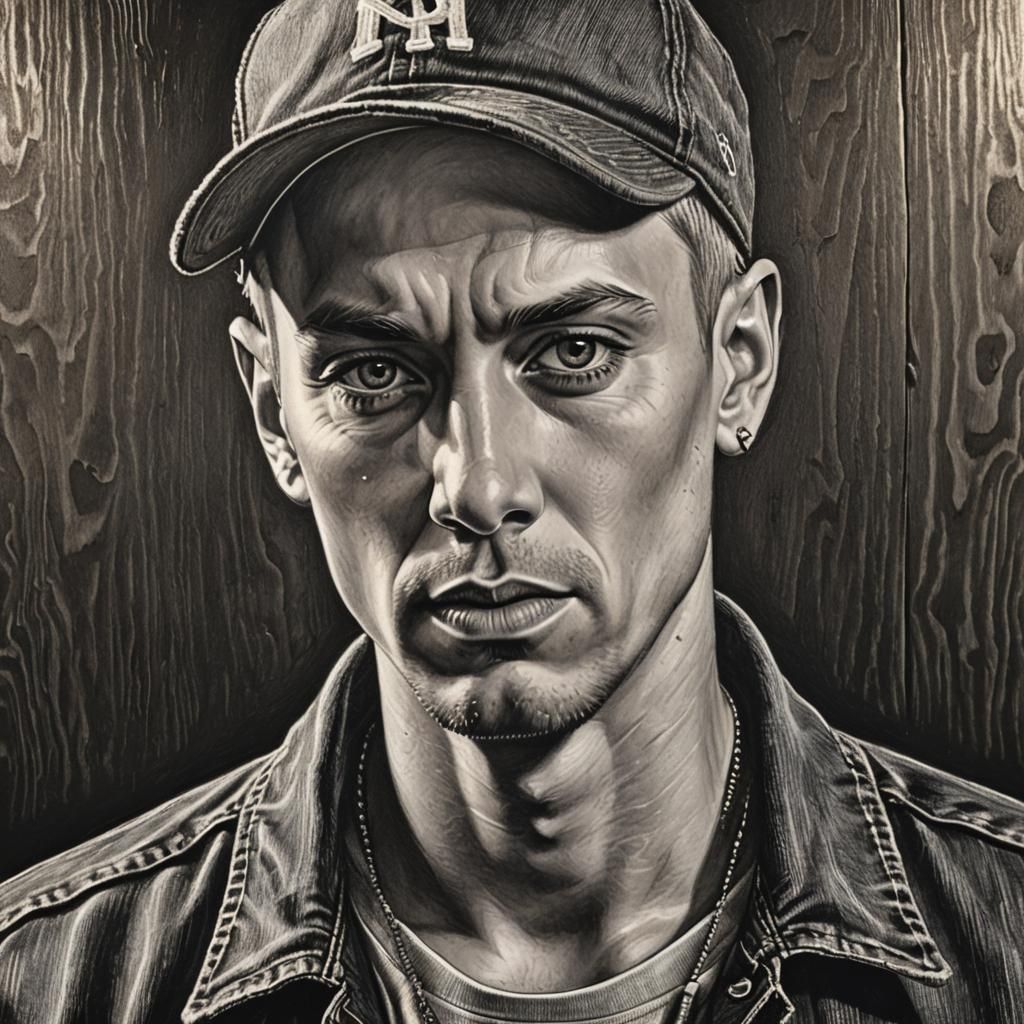 Eminem Portrait in Charcoal Drawing Art Style