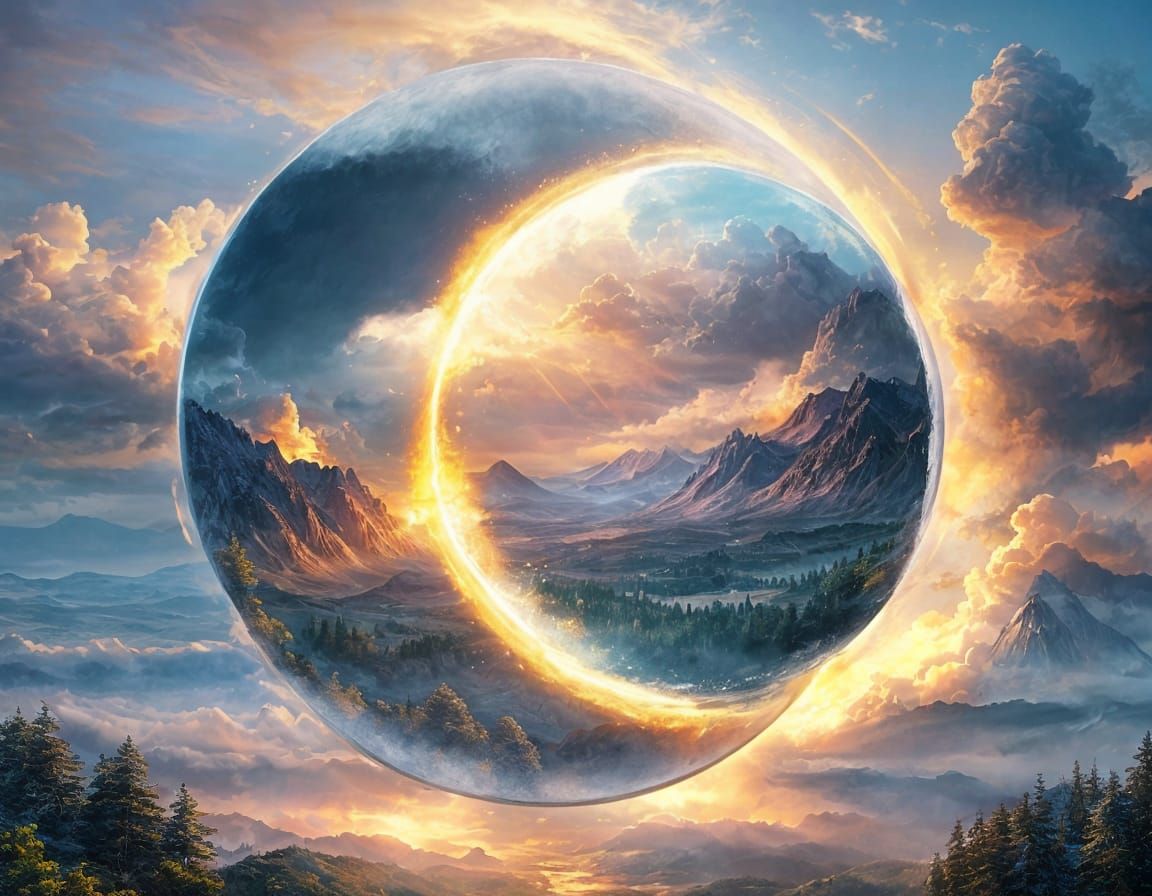 Ethereal Circle of Balance in Fantasy Landscape