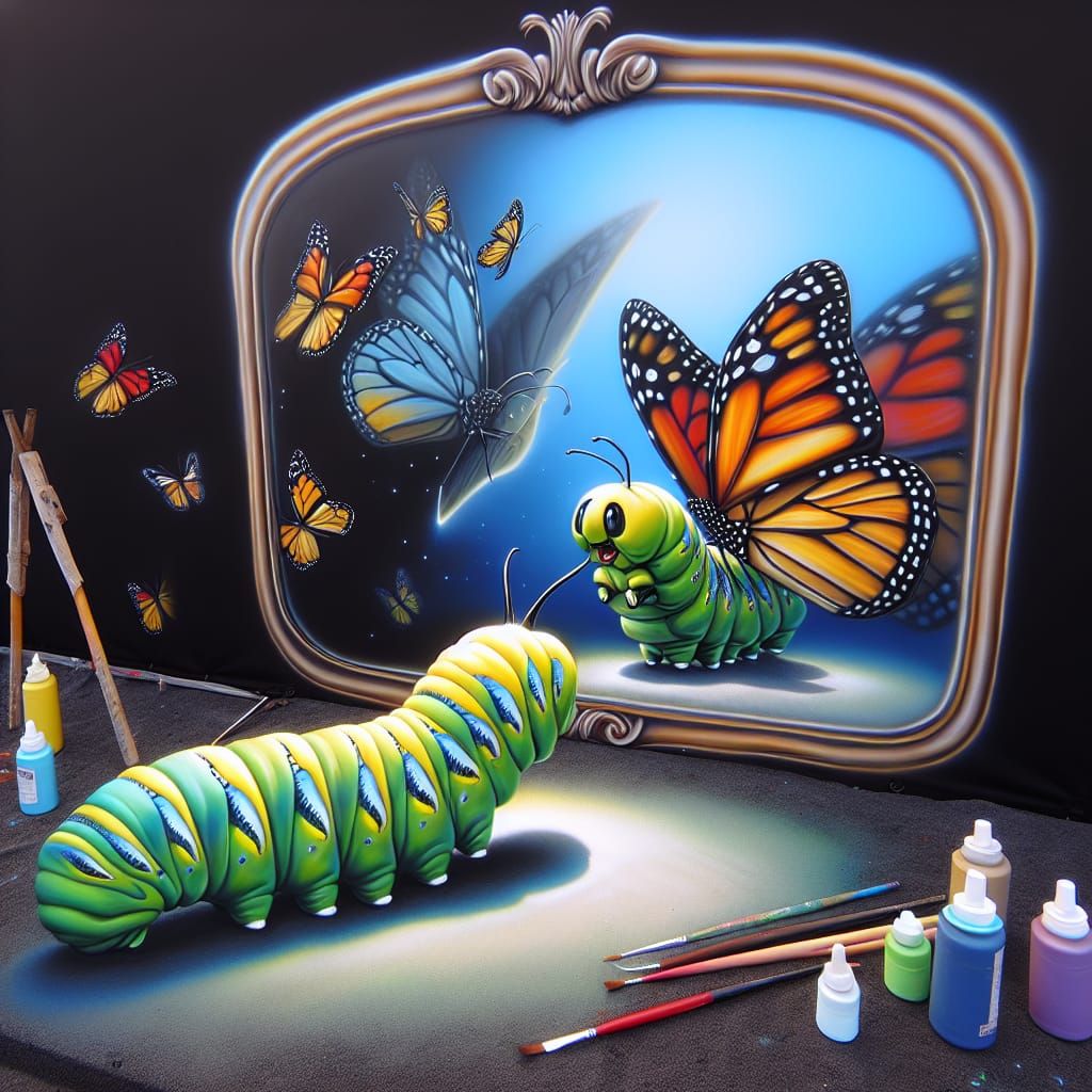 Caterpillar's Dream: Airbrush Butterfly Transformation