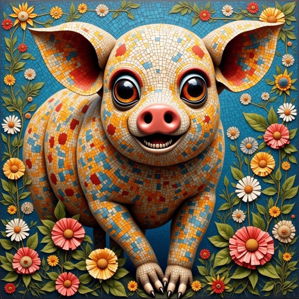 Mosaic: Pig in Flower Garden