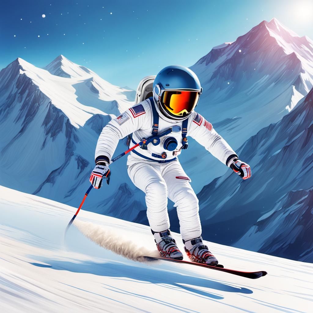 Astronaut Downhill Slalom in Space