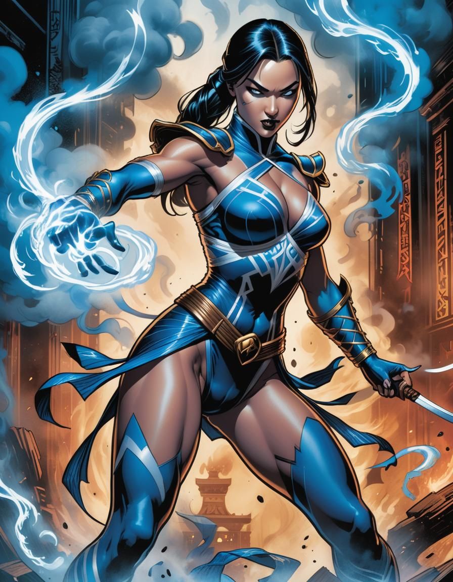Kitana in Striking Comic Book Art Style