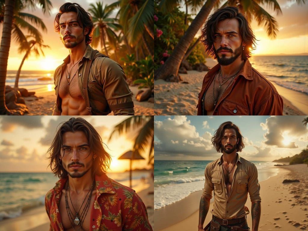 Handsome Castaway on Tropical Beach