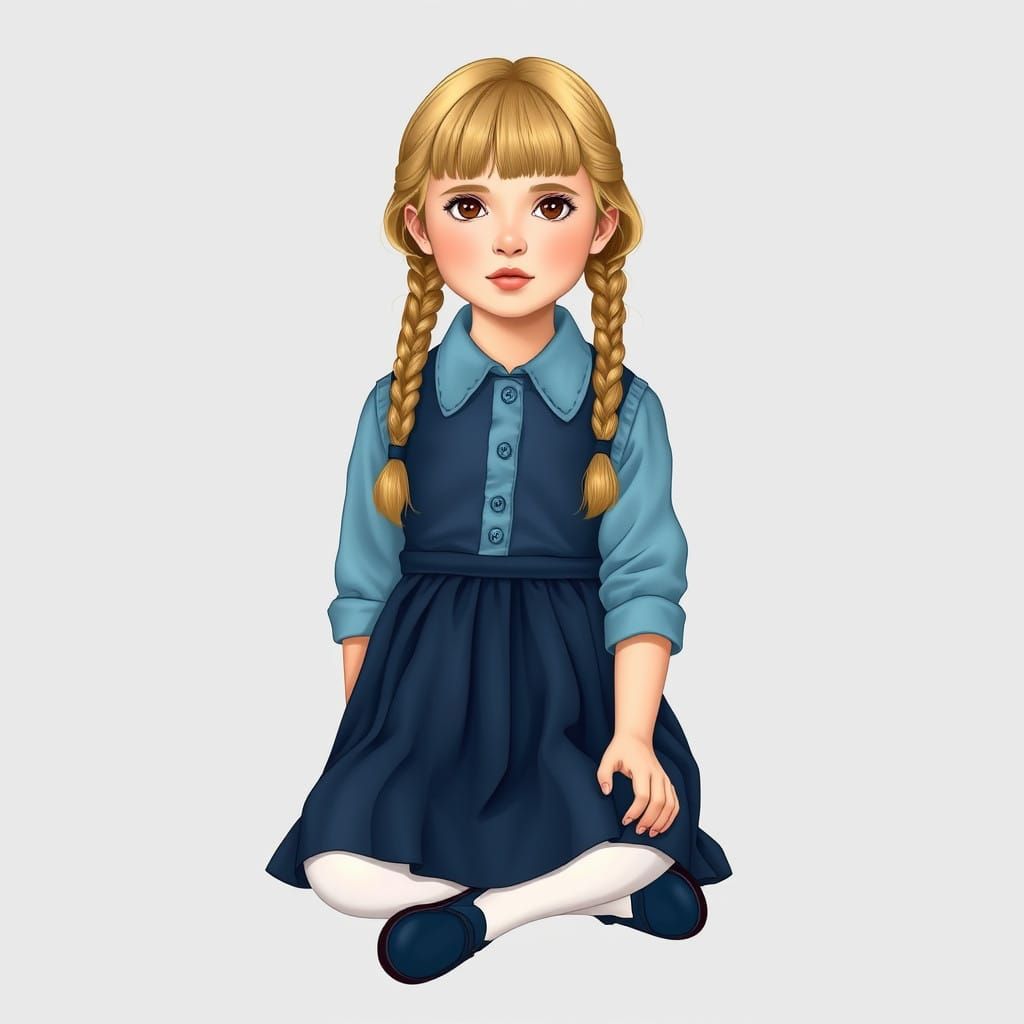 Elegant Young Jewish Girl in Modest European Folk Art Style