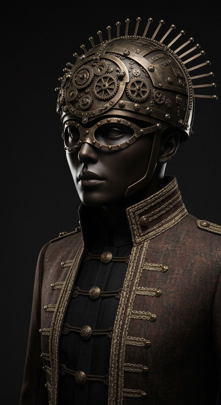 Baroque Steampunk Gown with Copper Lace and Headpiece