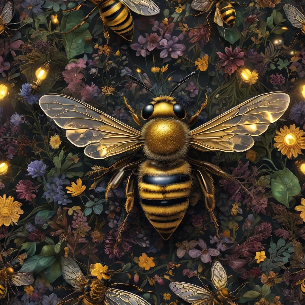 Beautiful Bee Flying to Beehive in Summer Colors