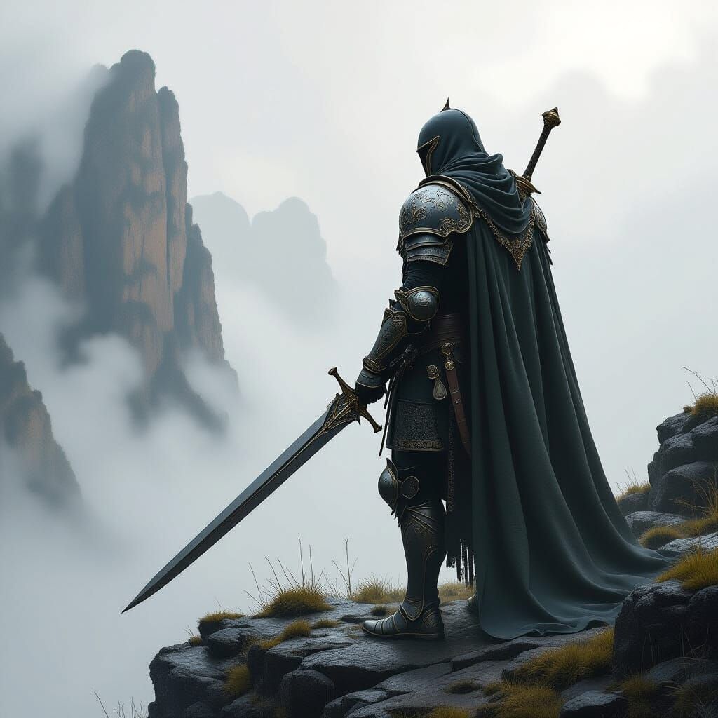 Knight on Misty Cliff in Frazetta & Mead Inspired Style