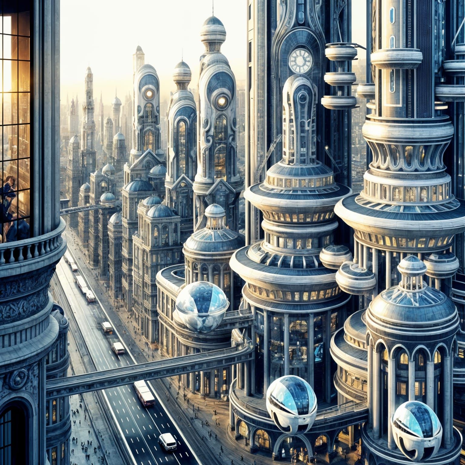 Elegant Futuristic Cityscape in Blue and Silver