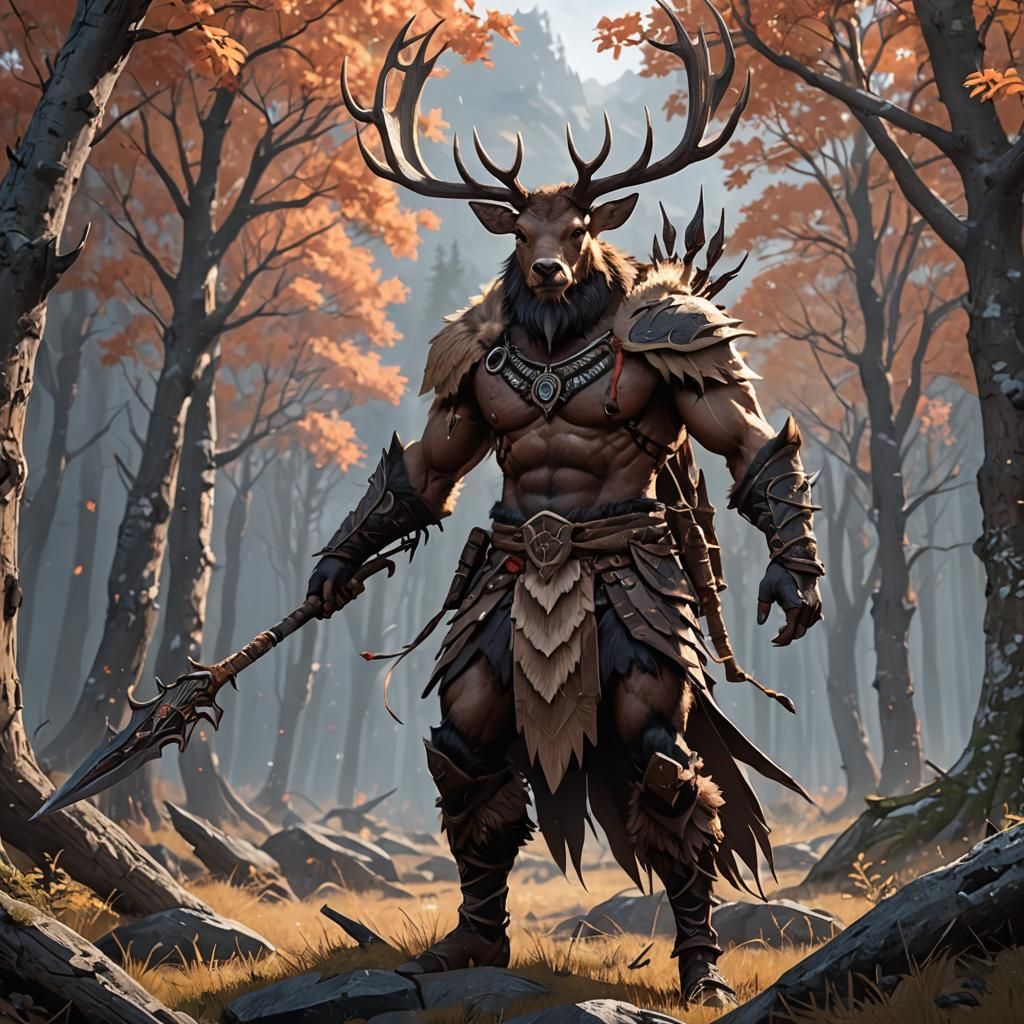 Savage Elk Warrior in Anime Style