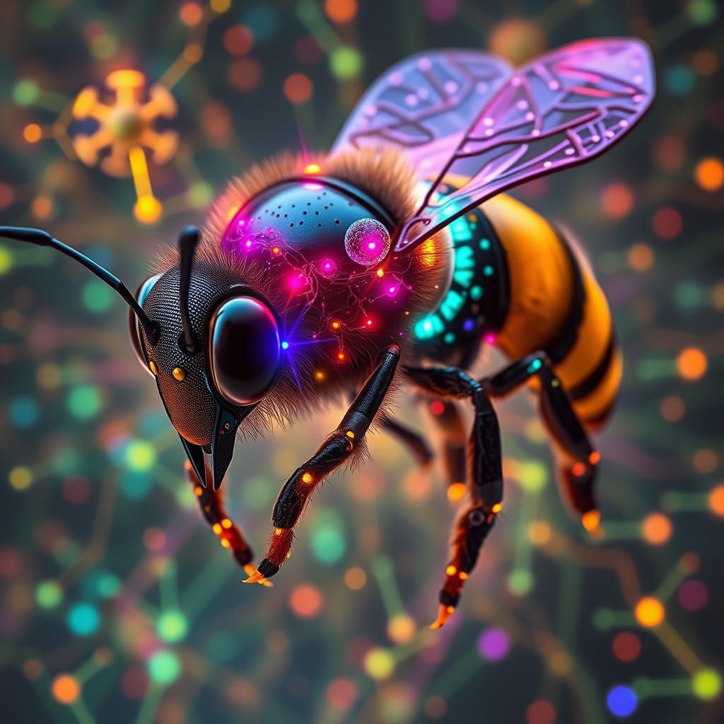 Robotic Honeybee Brain in Neon Detail