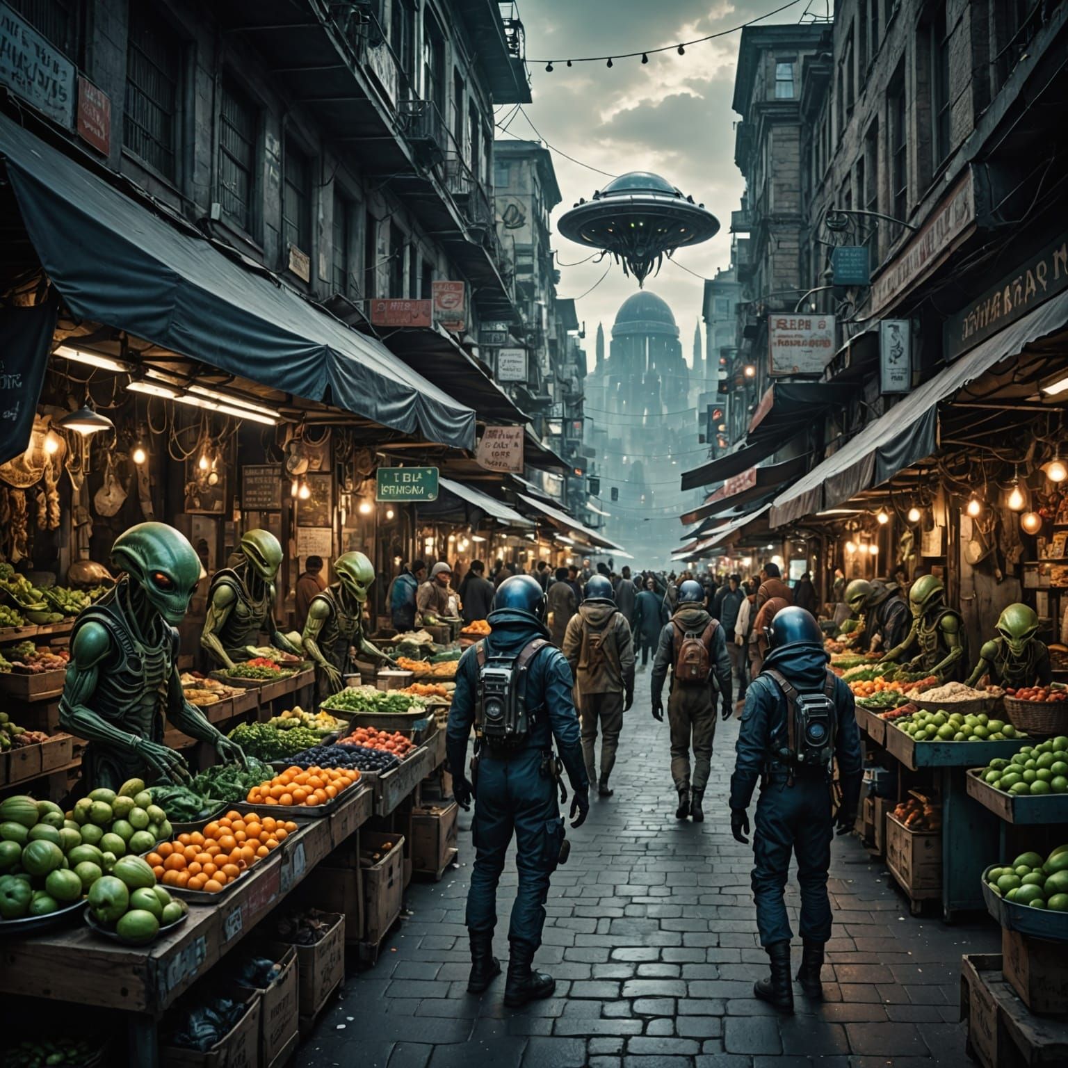 Hyperrealistic Alien Street Market in High Definition