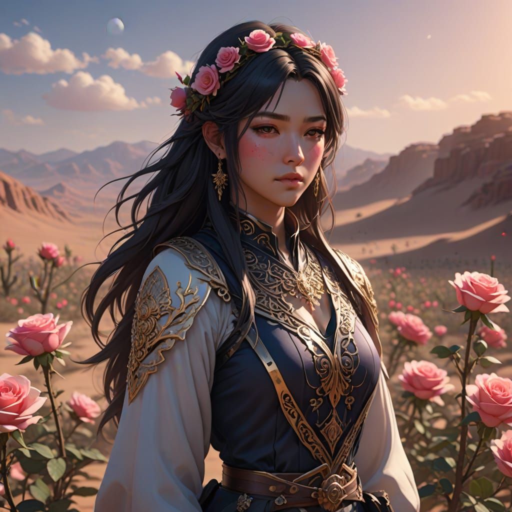 Surreal Desert Bloom in 3D Anime Style