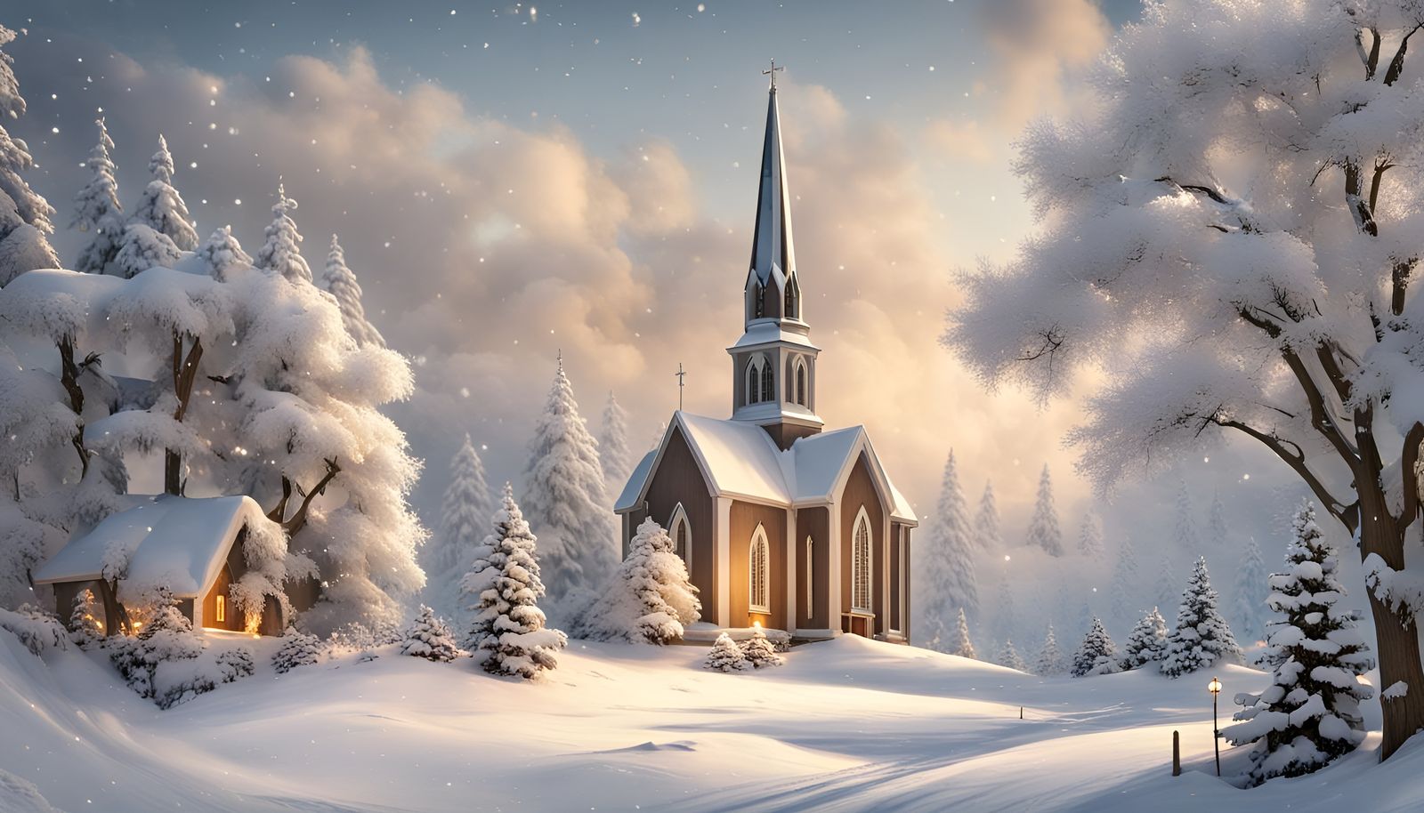 Winter Wonderland: Church in Snowy Landscape