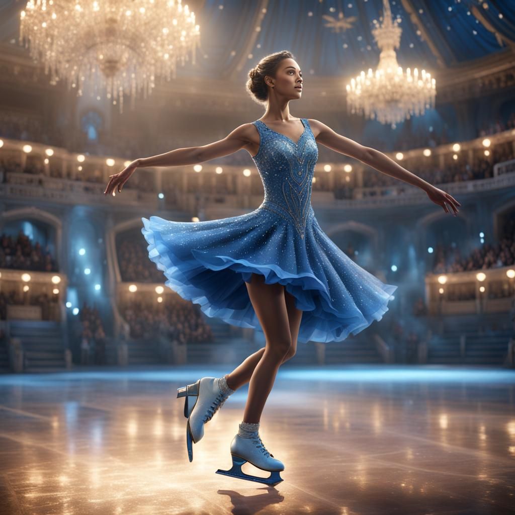 Figure Skater in Sparkling Blue Dress: Fantasy Art