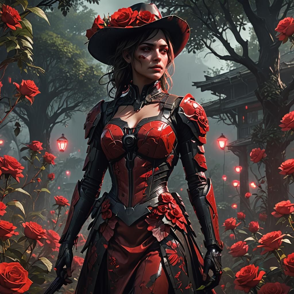 Demon Girl in Red Dress, Digital Art