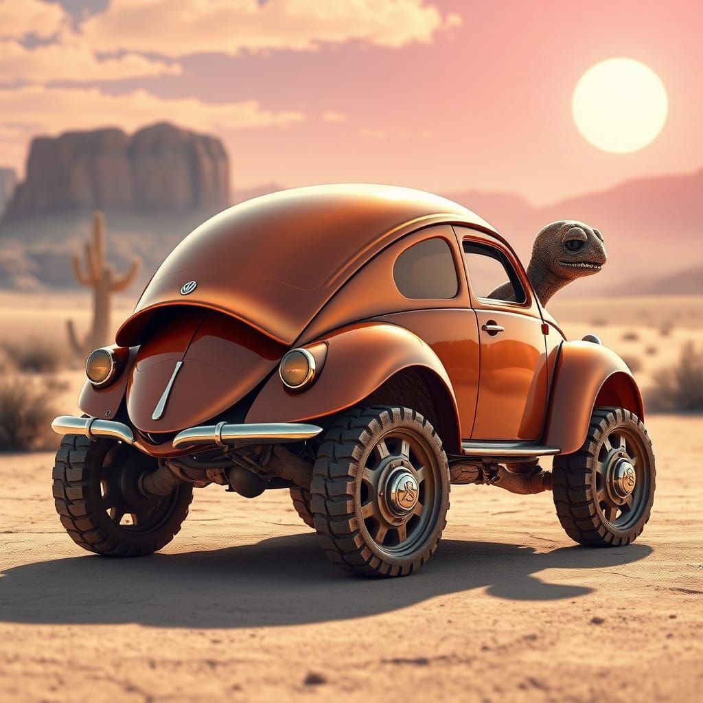 Whimsical Desert Creature with Retro-Futuristic Carapace