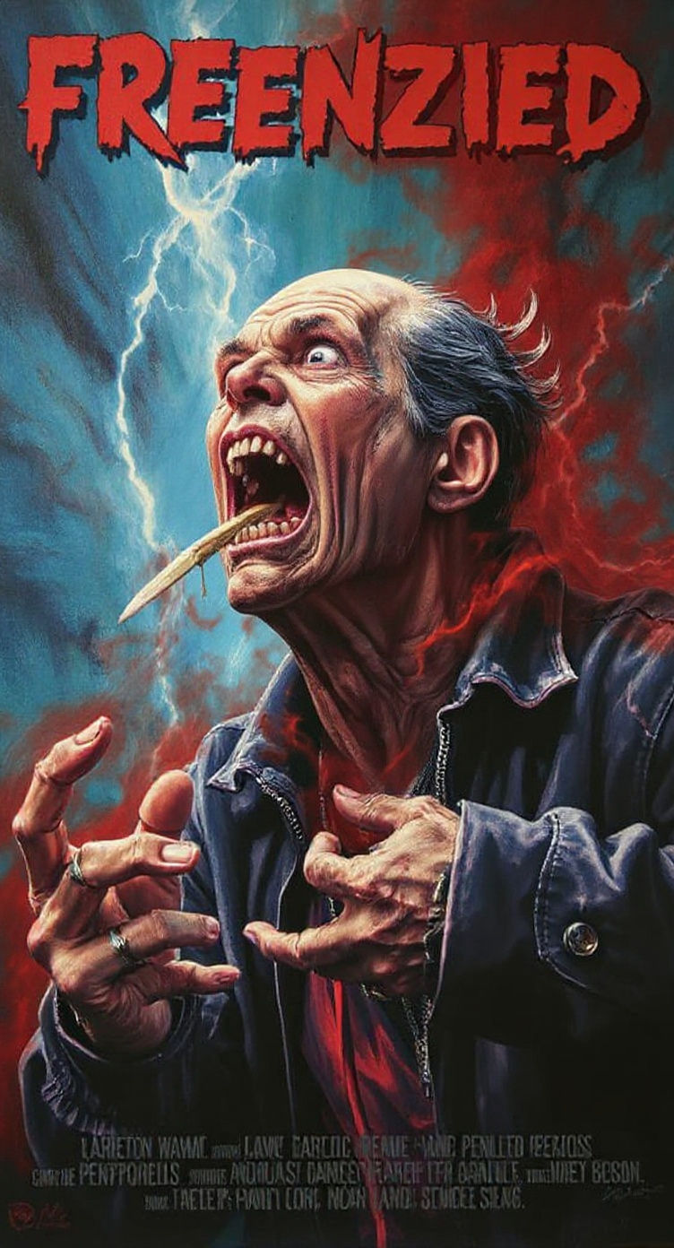 Frenzied 1980s Horror Movie Poster in Triadic Colors