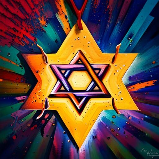 Gold Star of David Necklace in Graffiti Art
