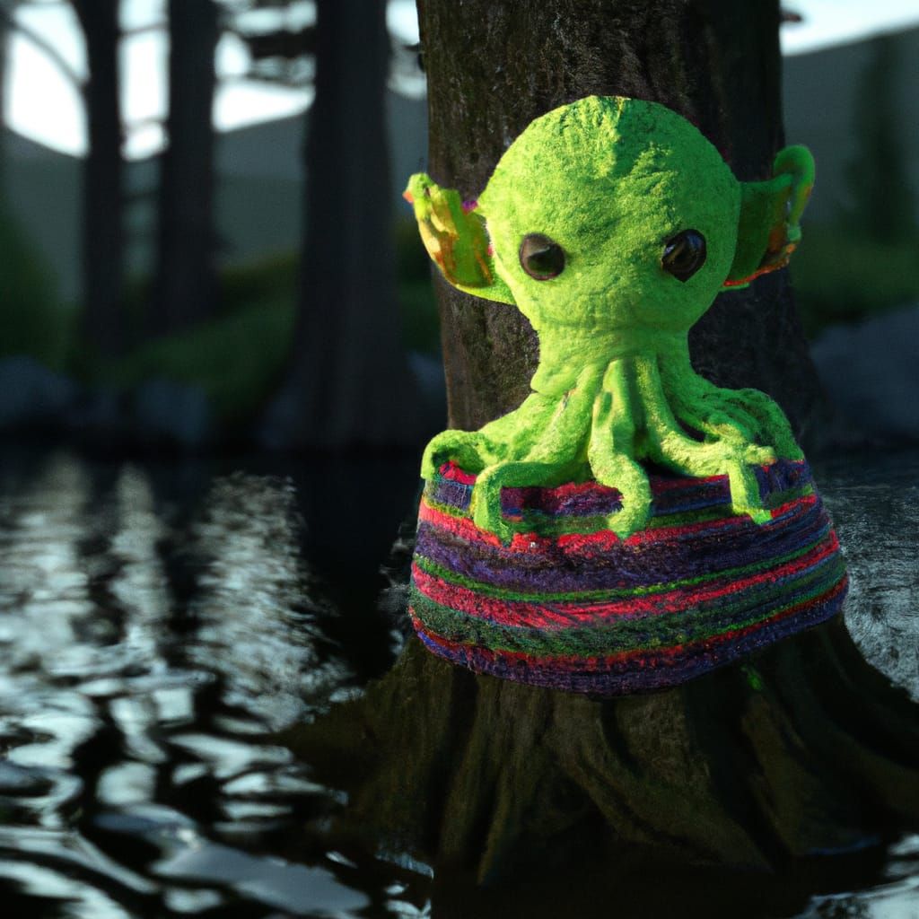 Yarn Cthulhu in Twisted Swamp: Hyperrealistic 3D Render