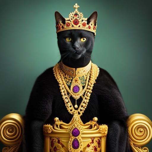 Majestic Black Cat on Golden Throne Portrait