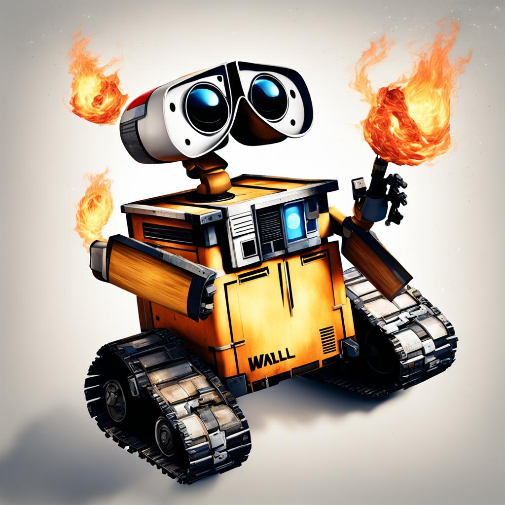 Wall-E Soars Through Space with Fire Extinguisher