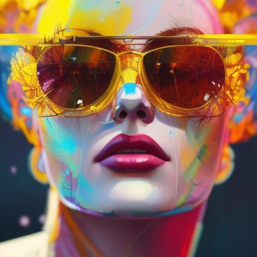 Woman in Yellow Sunglasses: Detailed Digital Portrait