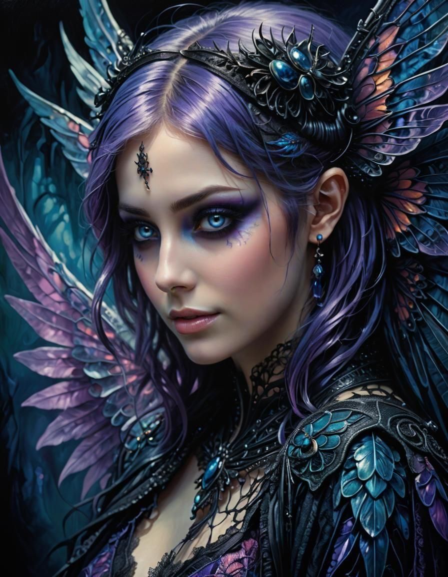 Enchanting Emo Fairy with Black Magic Swirls