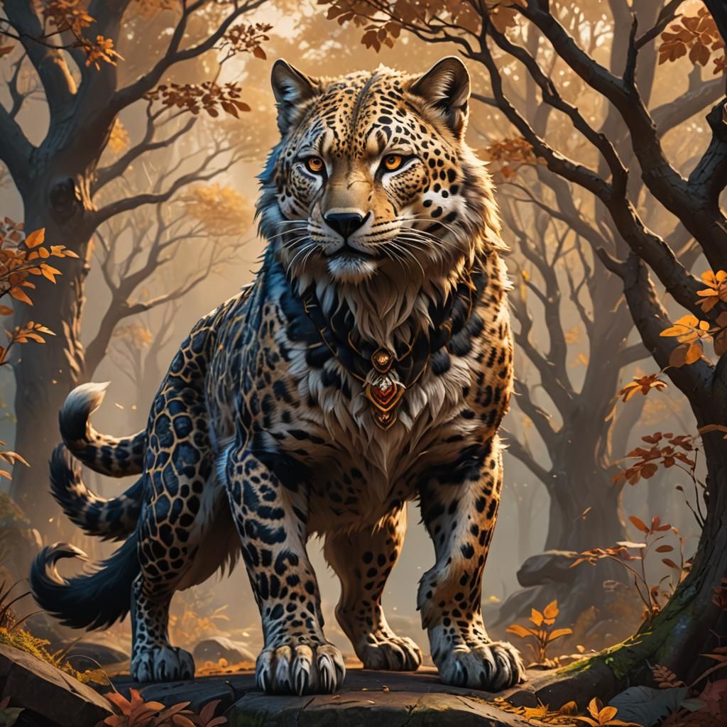 Fantasy Wolf Leopard Character Art in Warm Tones