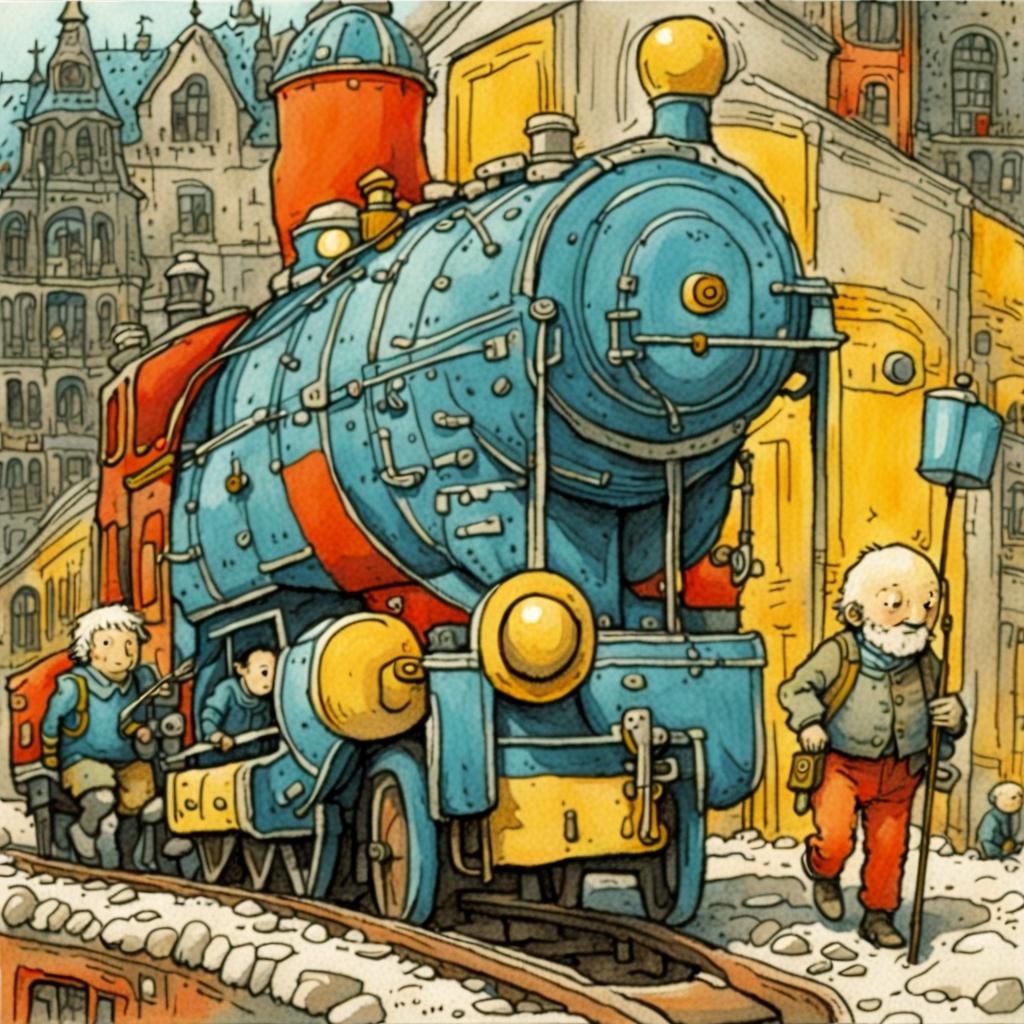 Whimsical Technical Drawing in Cartoon Style