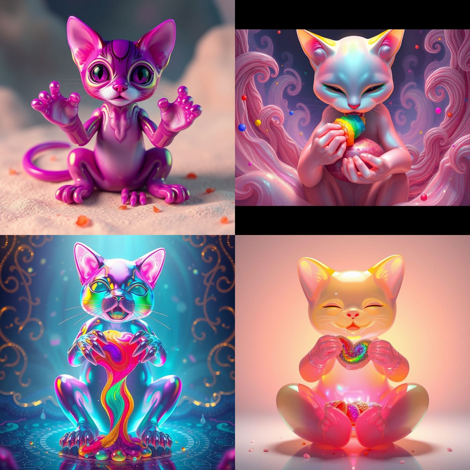 Fantastical Jelly Cat Eating Rainbow Food