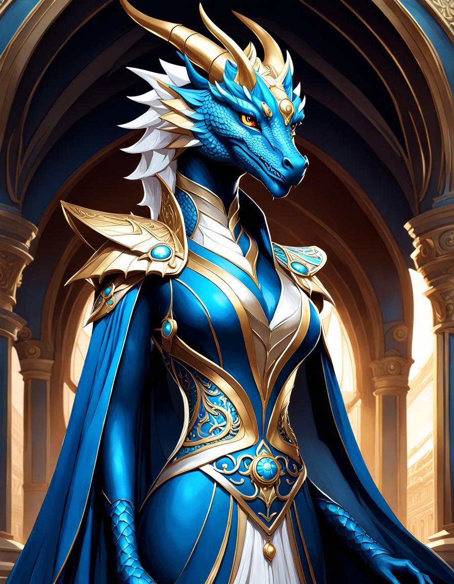 Anthro Dragon in Flowing Dress: Detailed Portrait