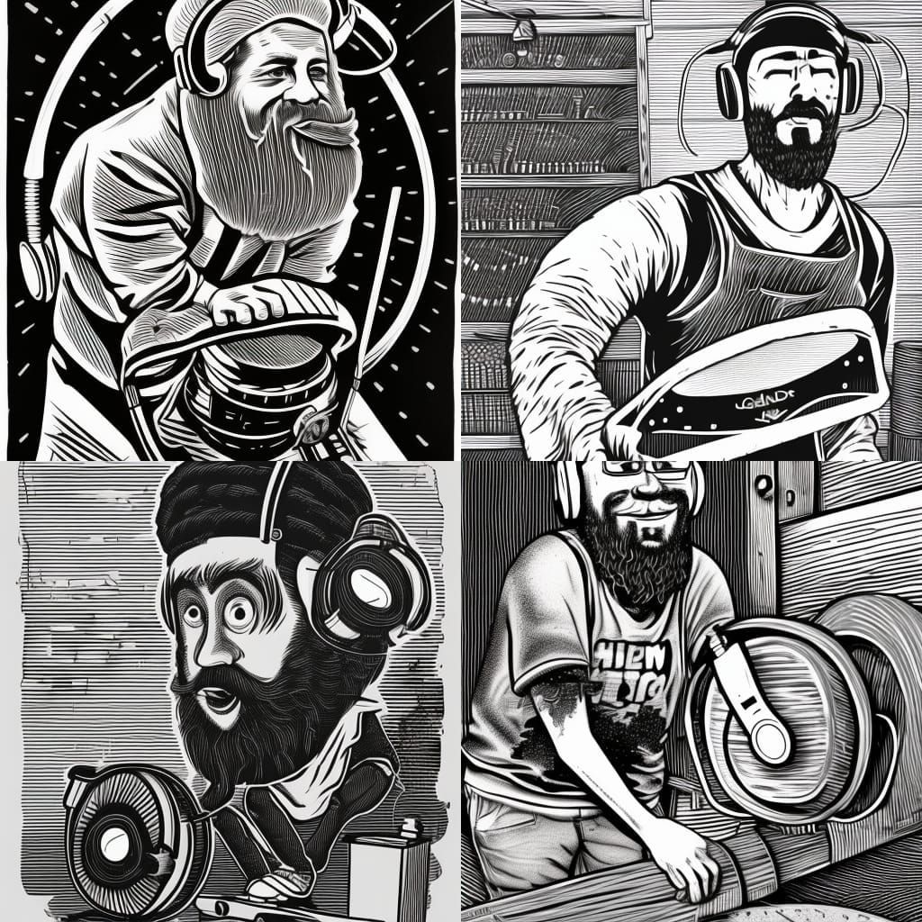 Grinder Bowing to Whetstone: Linocut Portrait