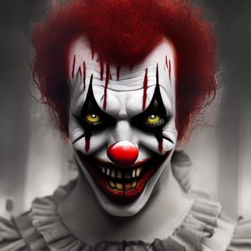 Terrifying Evil Clown in Hyper-Realistic Detail