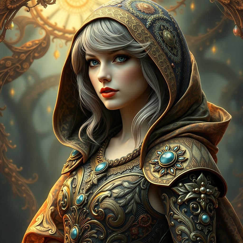 Taylor Swift as Art Nouveau Warrior in Fractal Baroque Style