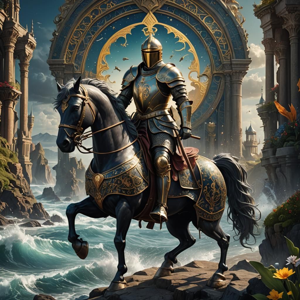 Knight of Cups Tarot Card: Detailed Matte Painting