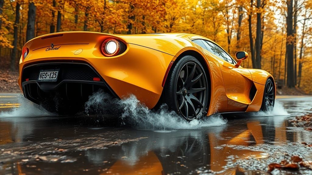 Yellow Sports Car on Forest Road, Josephine Wall Style