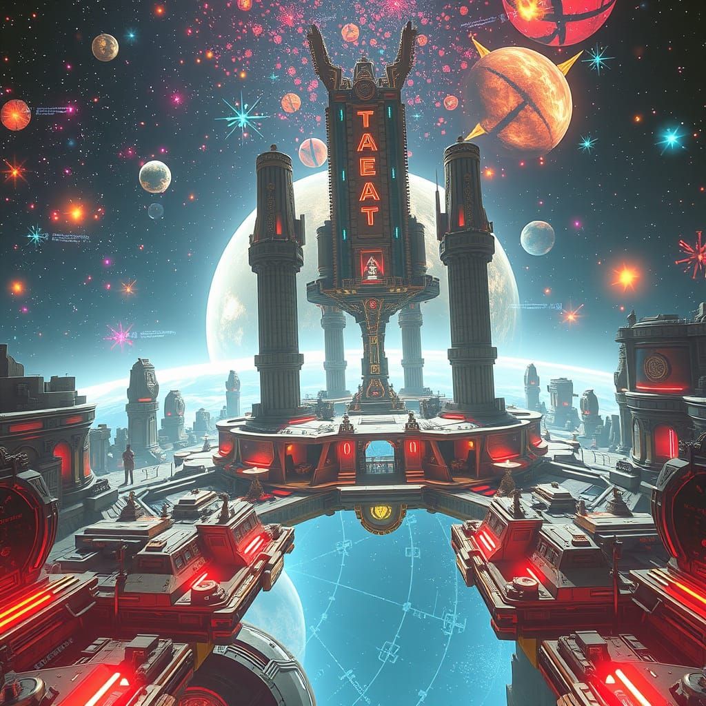 Mythpunk Space Academy in a Vibrant Star Cluster