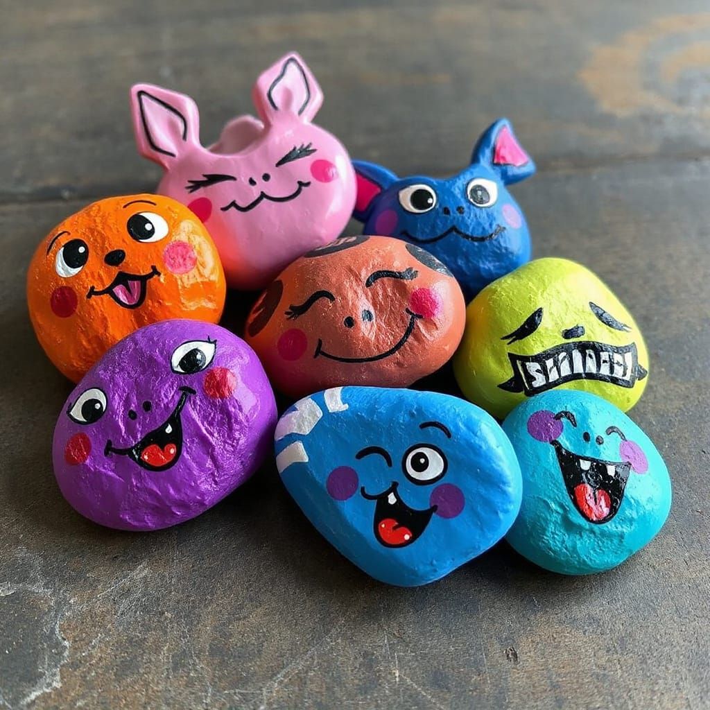 Colorful Cartoon Pet Rocks in Pop Surrealist Style