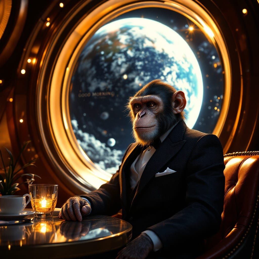 Handsome Monkey in Lunar Cafe, Syd Mead Inspired