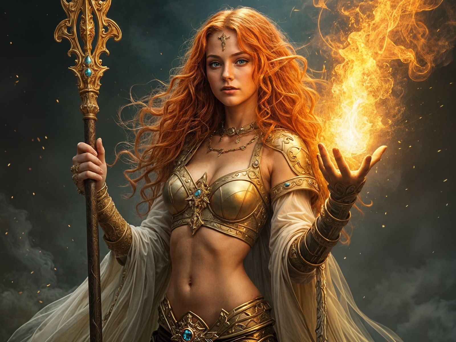 Beautiful Elf Princess Casting Firebolt Spell