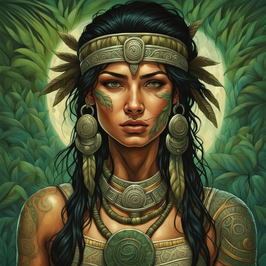 Ornate Portrait of a Beautiful Mayan Warrior