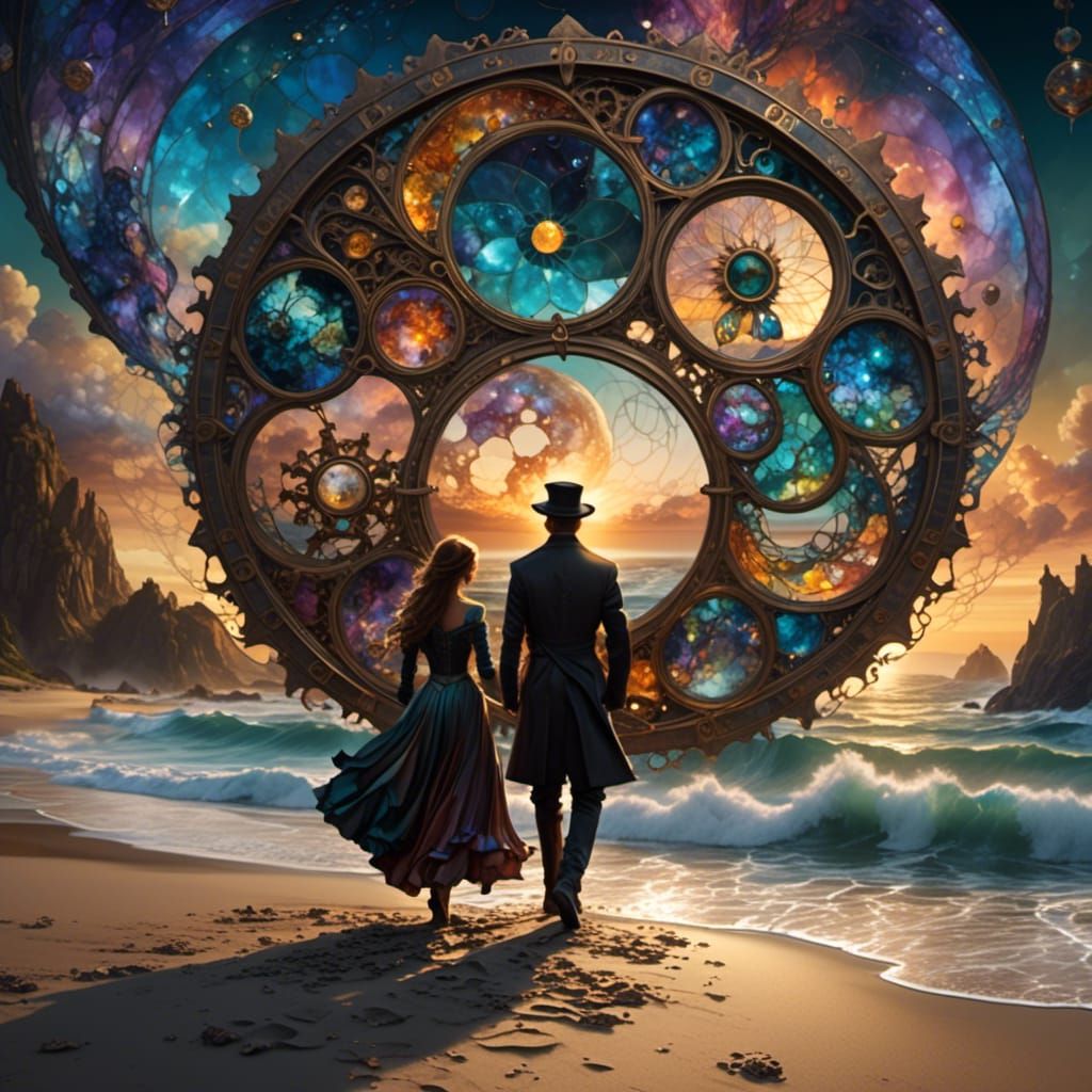 Steampunk Figure and Fractal Yin Yang Portal