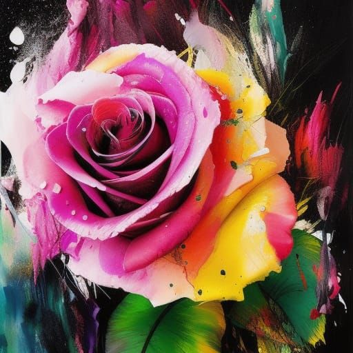 Colorful Roses Bouquet in Ink Splash Style