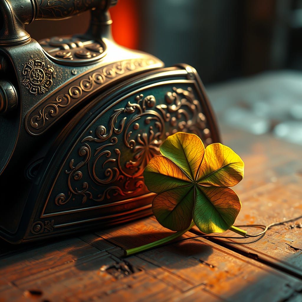 Ancient Iron and Four-Leaf Clover in Warm Golden Light